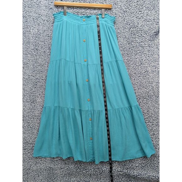 SO Tiered Button Up Maxi Skirt Size 18 Pull On Boho Fairy Grunge Hippie Blue - Picture 8 of 10